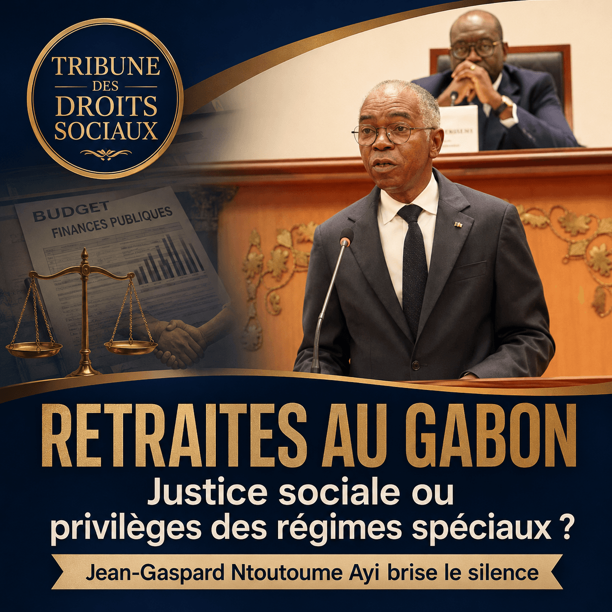 Jean-Gaspard Ntoutoume Ayi à l'hémicycle du Palais Léon MBA